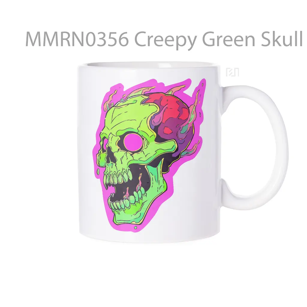 Creepy Green Skull In Pink Flame Gelas Keramik Mug