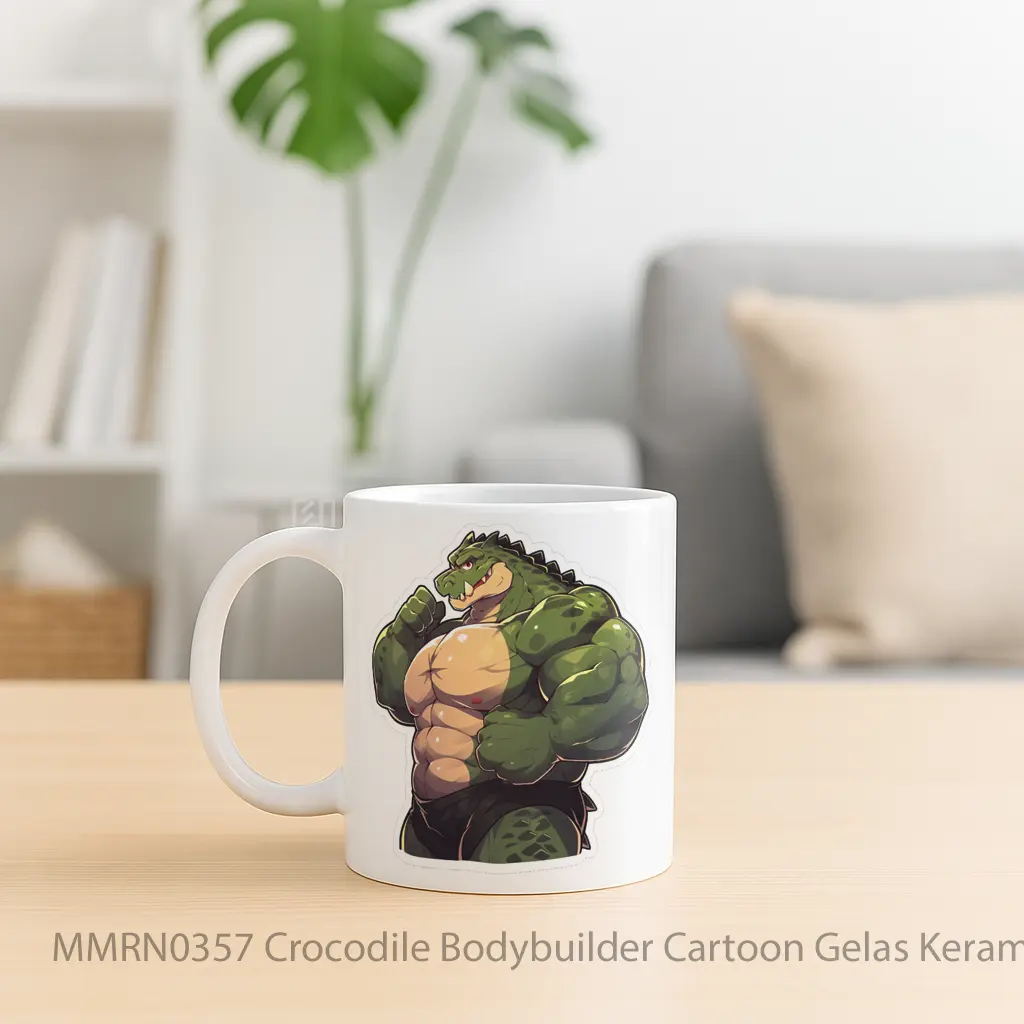 Crocodile Bodybuilder Cartoon Gelas Keramik Mug - Sudut 2