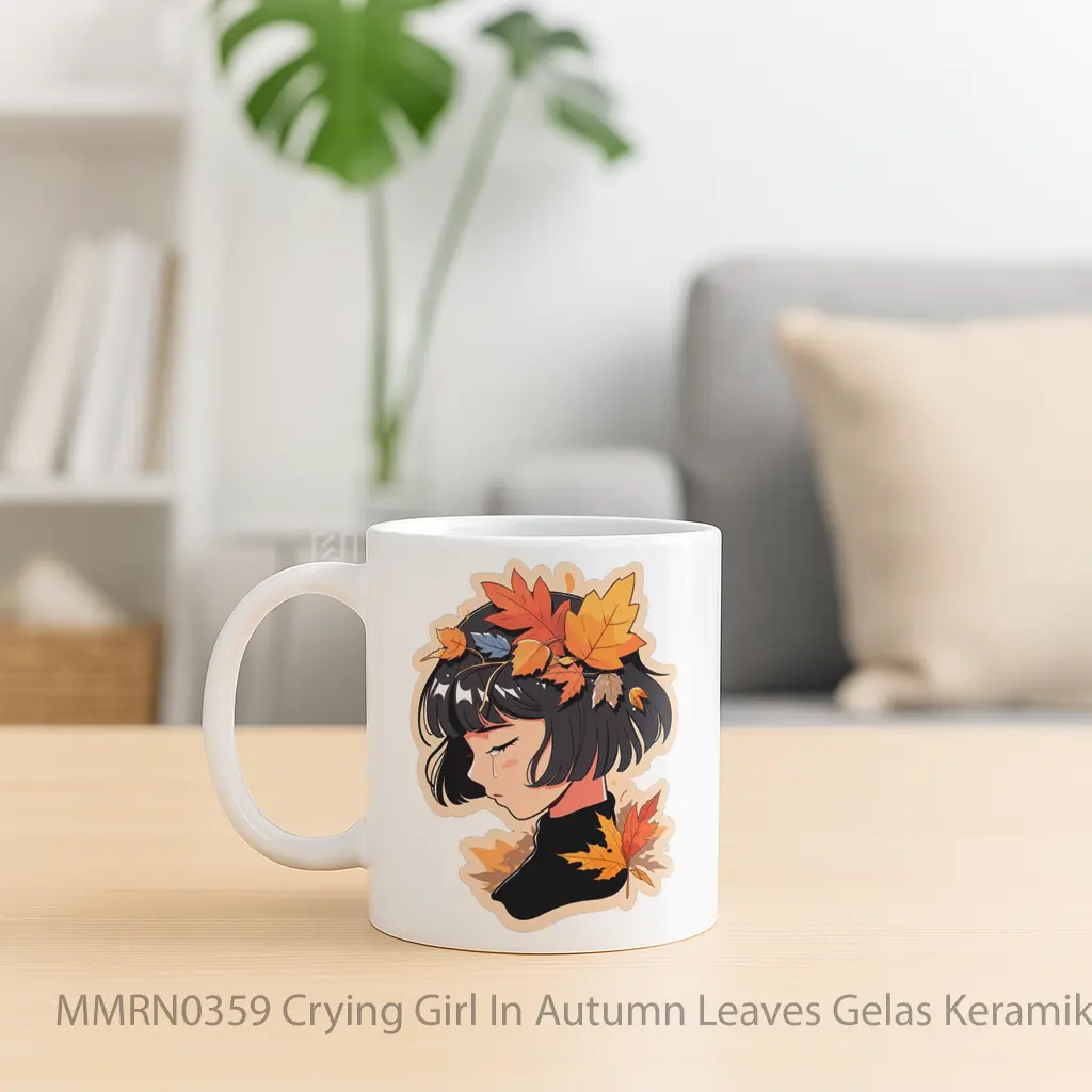 Crying Girl In Autumn Leaves Gelas Keramik Mug - Sudut 2