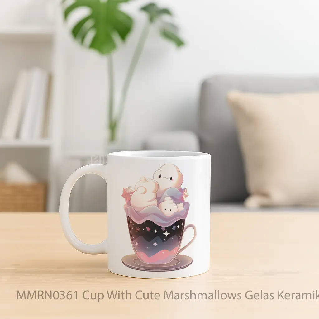 Cup With Cute Marshmallows Gelas Keramik Mug - Sudut 2
