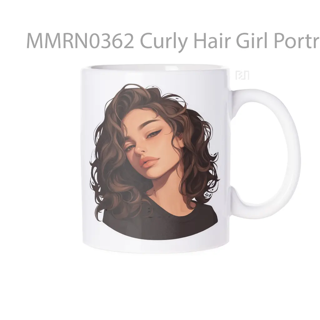 Curly Hair Girl Portrait Gelas Keramik Mug