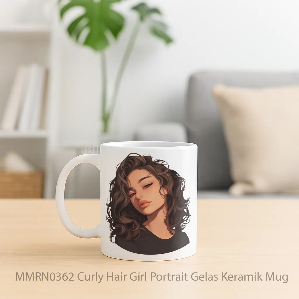 Curly Hair Girl Portrait Gelas Keramik Mug - Sudut 2