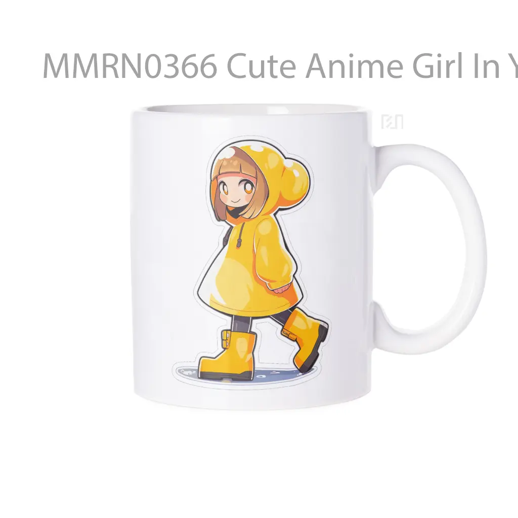 Cute Anime Girl In Yellow Raincoat Gelas Keramik Mug