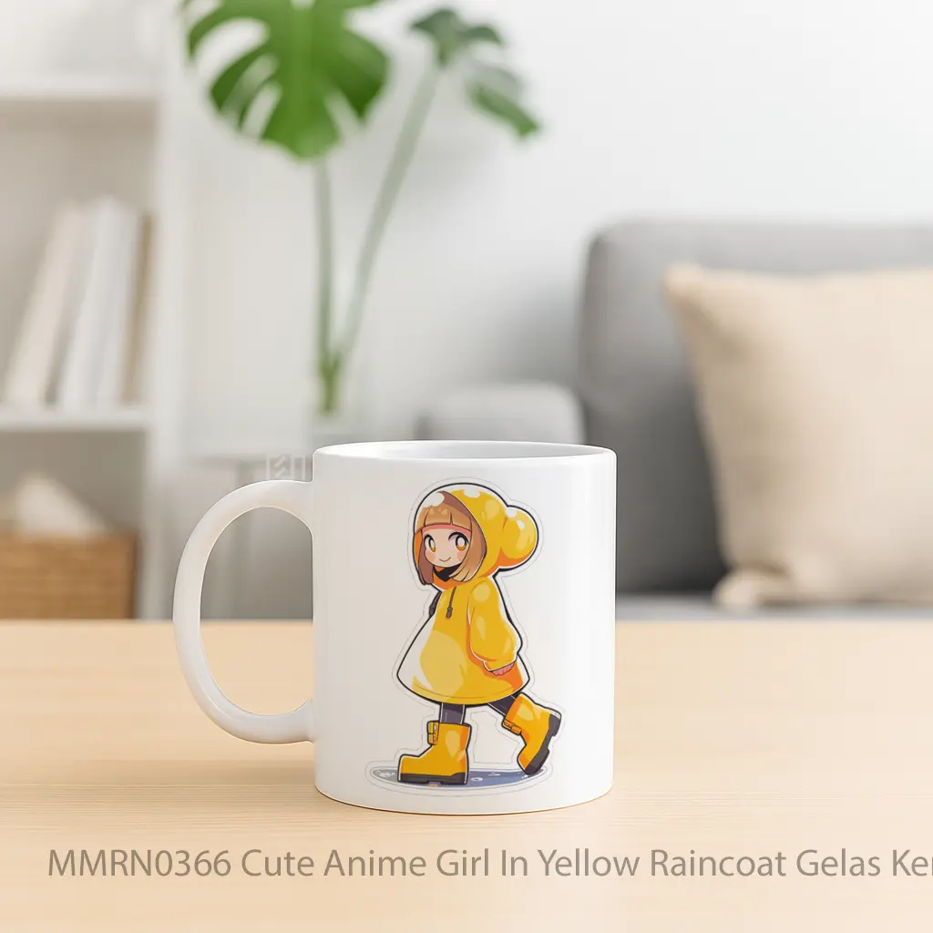 Cute Anime Girl In Yellow Raincoat Gelas Keramik Mug - Sudut 2