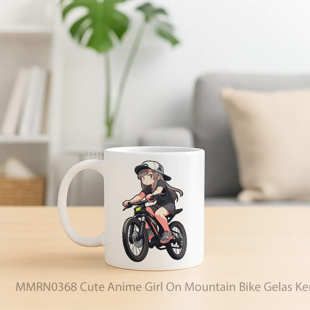 Cute Anime Girl On Mountain Bike Gelas Keramik Mug - Sudut 2