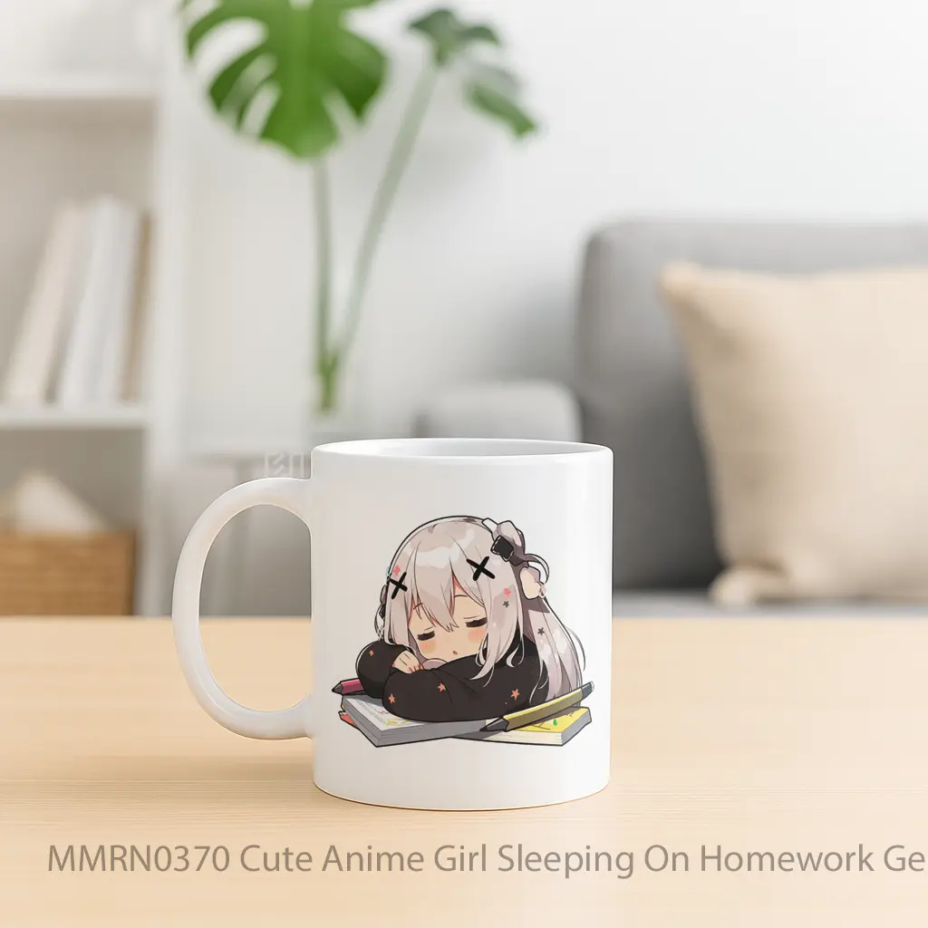 Cute Anime Girl Sleeping On Homework Gelas Keramik Mug - Sudut 2