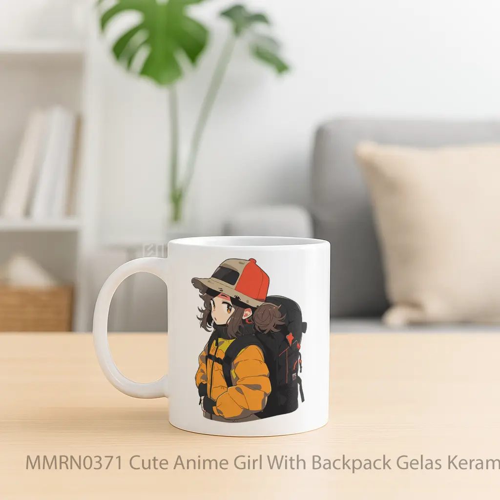 Cute Anime Girl With Backpack Gelas Keramik Mug - Sudut 2