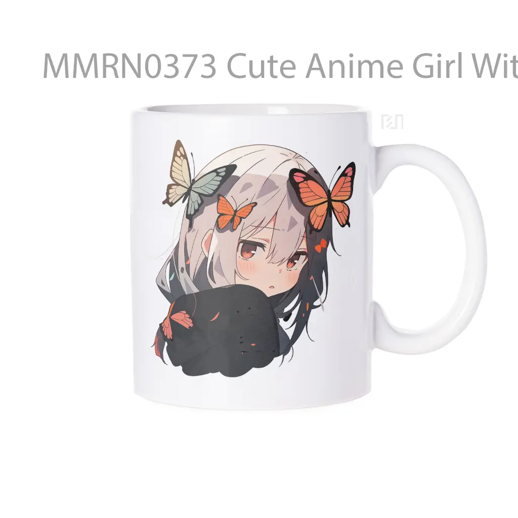 Cute Anime Girl With Butterflies Gelas Keramik Mug