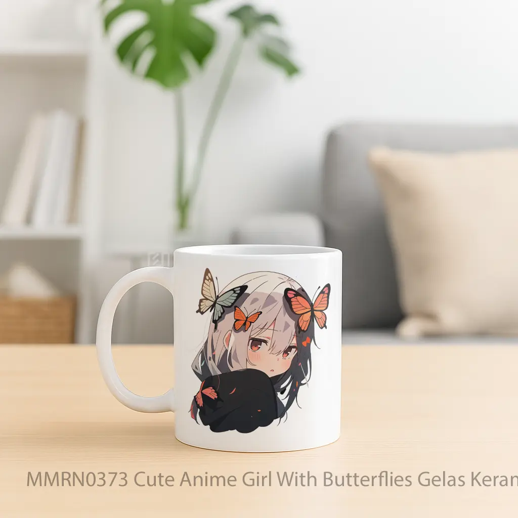 Cute Anime Girl With Butterflies Gelas Keramik Mug - Sudut 2