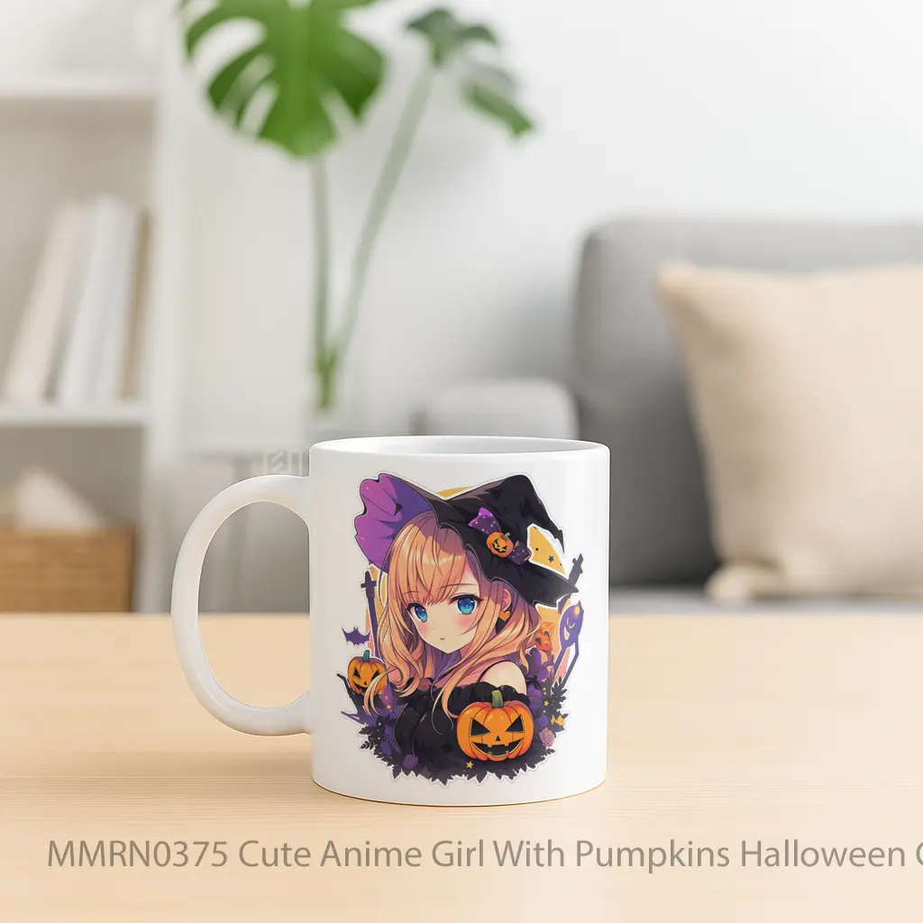 Cute Anime Girl With Pumpkins Halloween Gelas Keramik Mug - Sudut 2