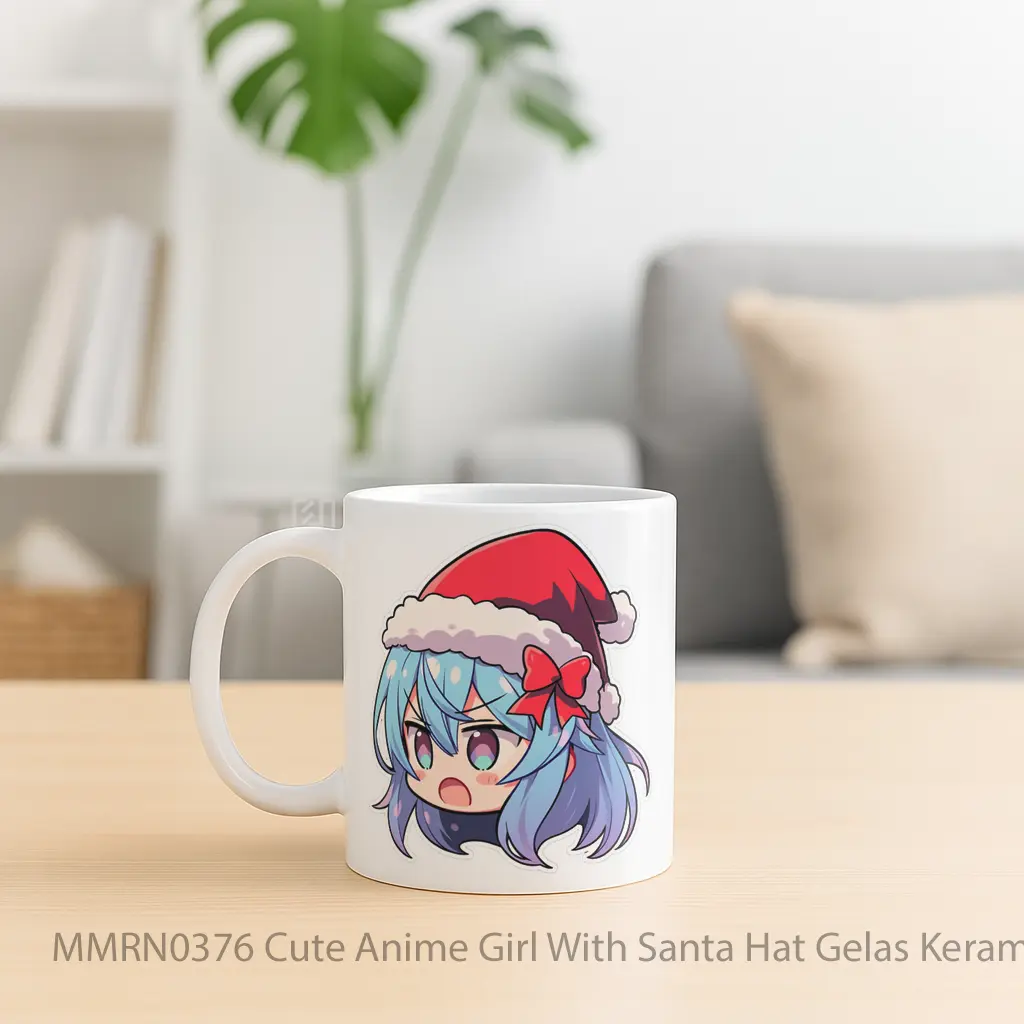 Cute Anime Girl With Santa Hat Gelas Keramik Mug - Sudut 2