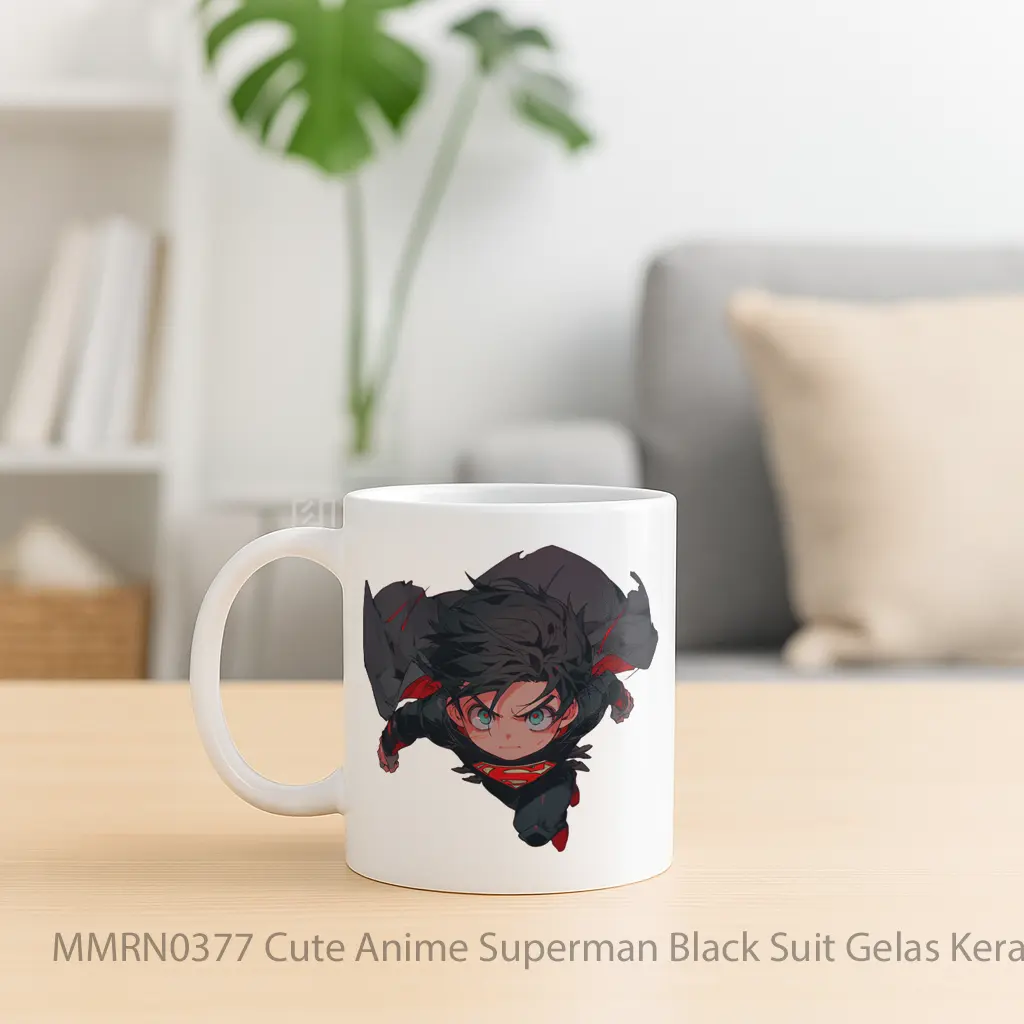 Cute Anime Superman Black Suit Gelas Keramik Mug - Sudut 2