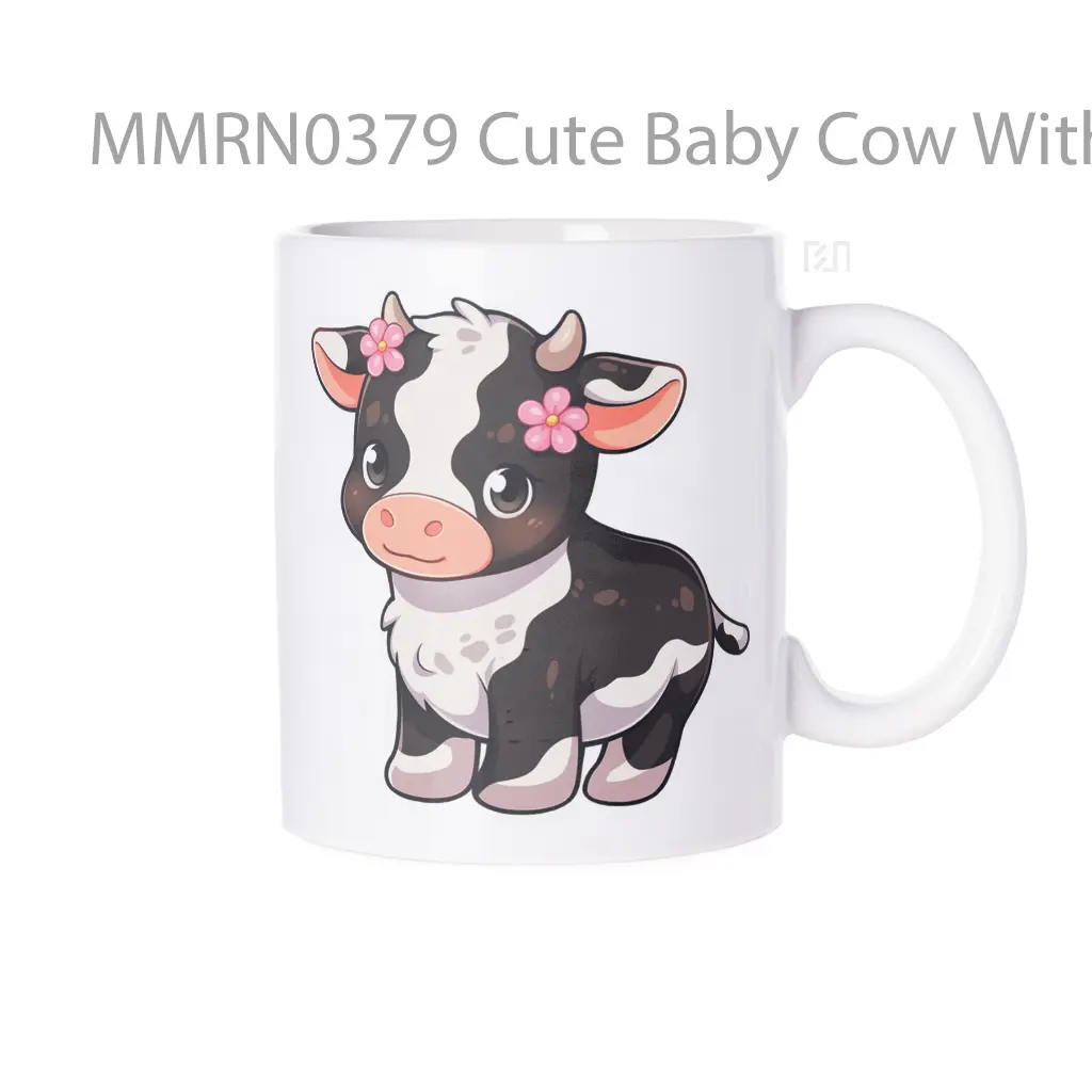 Cute Baby Cow With Flowers Gelas Keramik Mug