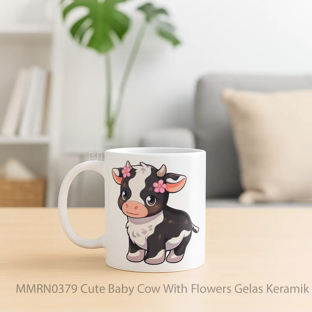 Cute Baby Cow With Flowers Gelas Keramik Mug - Sudut 2
