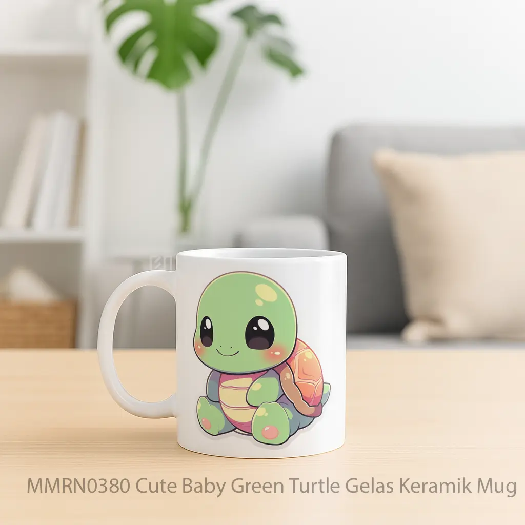 Cute Baby Green Turtle Gelas Keramik Mug - Sudut 2