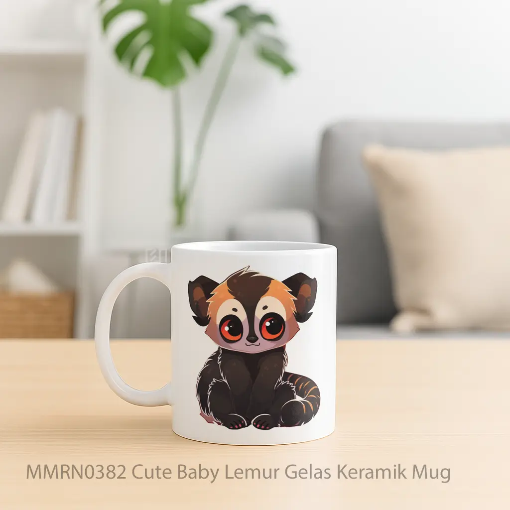 Cute Baby Lemur Gelas Keramik Mug - Sudut 2