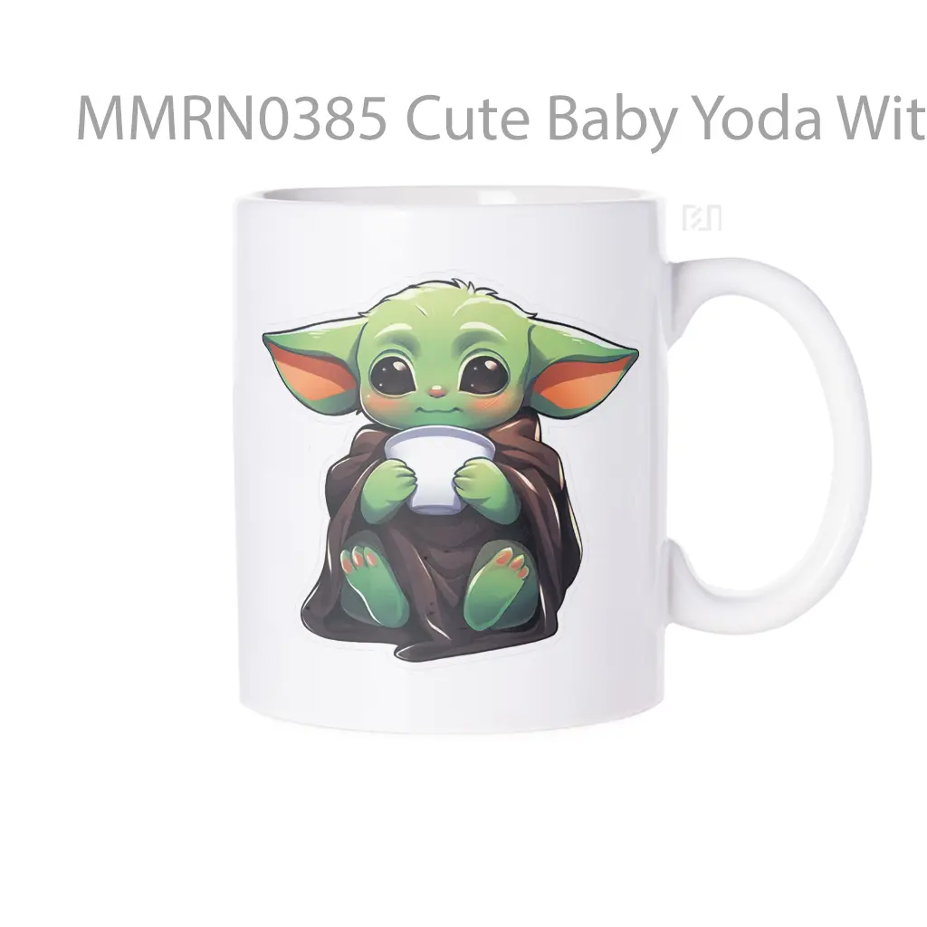 Cute Baby Yoda With A Cup Drawing Gelas Keramik Mug