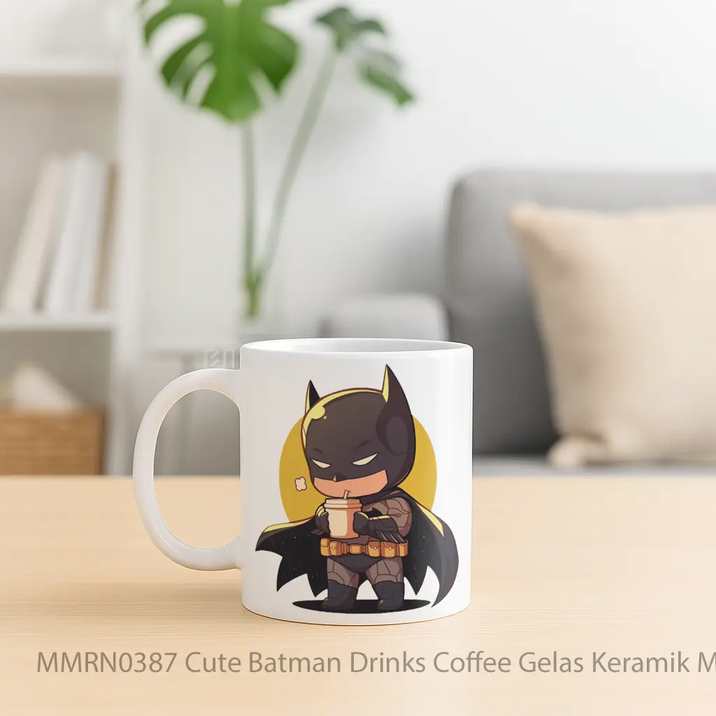 Cute Batman Drinks Coffee Gelas Keramik Mug - Sudut 2