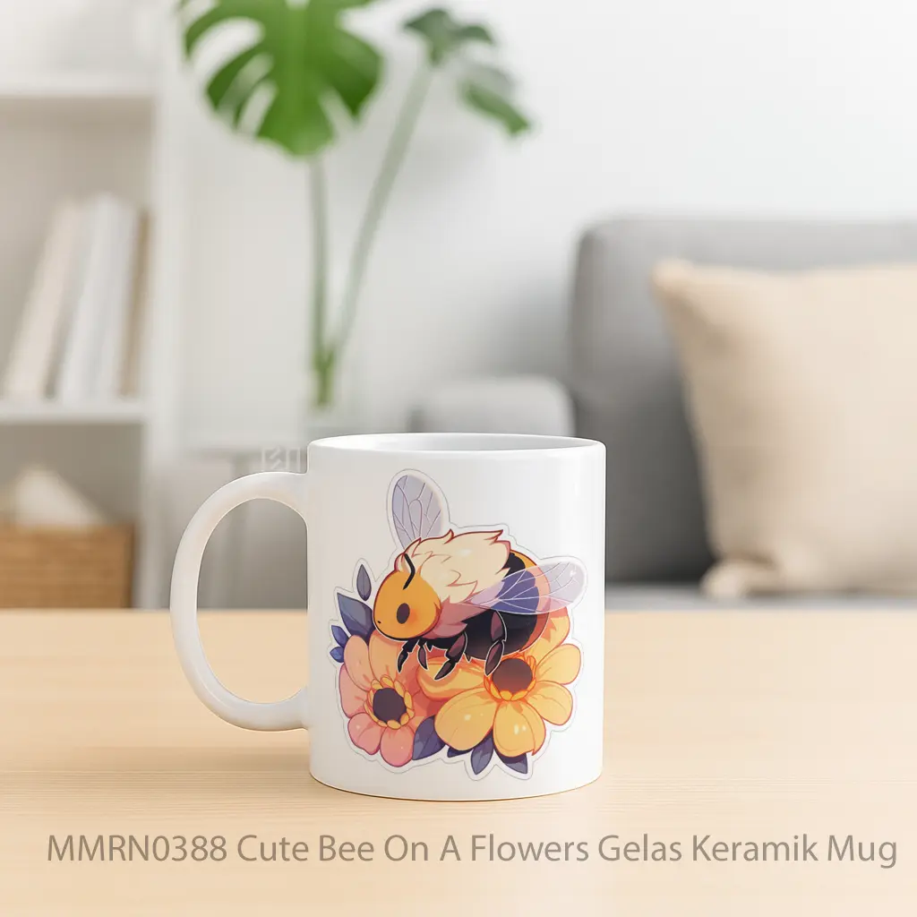 Cute Bee On A Flowers Gelas Keramik Mug - Sudut 2