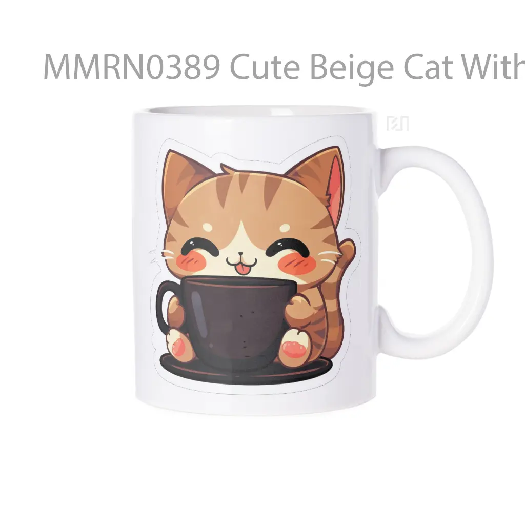 Cute Beige Cat With Coffee Cup Gelas Keramik Mug