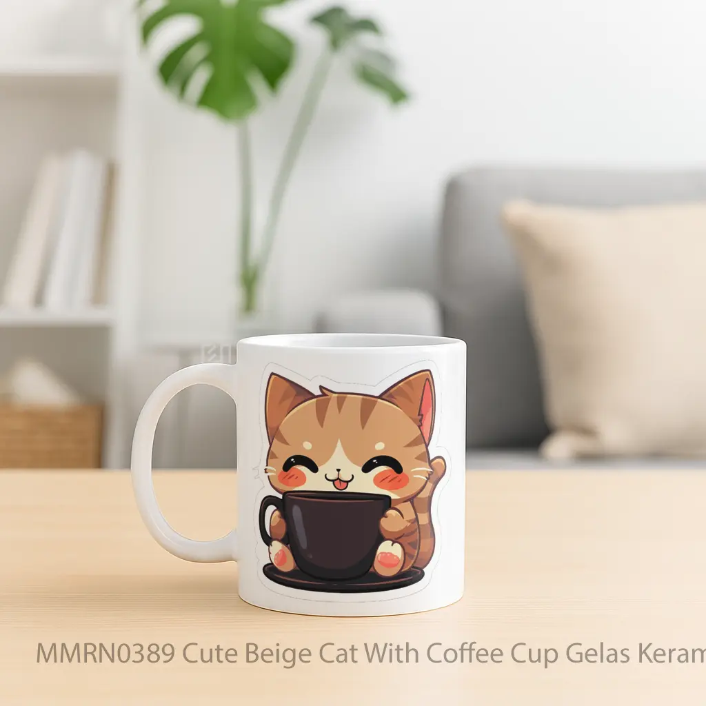 Cute Beige Cat With Coffee Cup Gelas Keramik Mug - Sudut 2