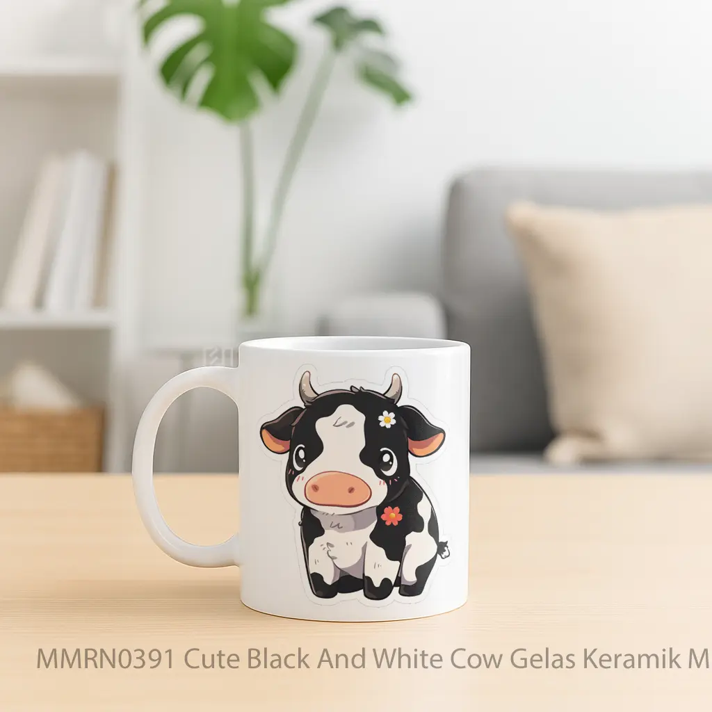 Cute Black And White Cow Gelas Keramik Mug - Sudut 2