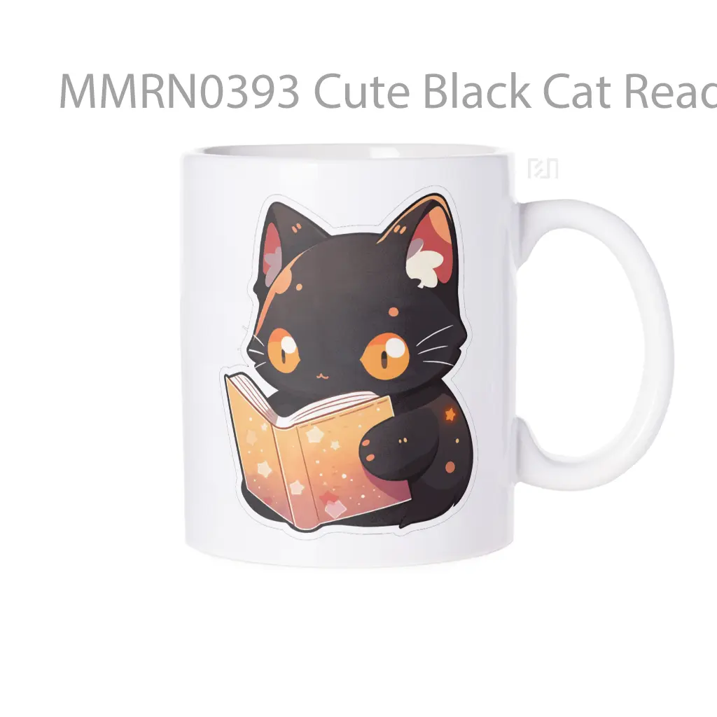 Cute Black Cat Reading Book Gelas Keramik Mug