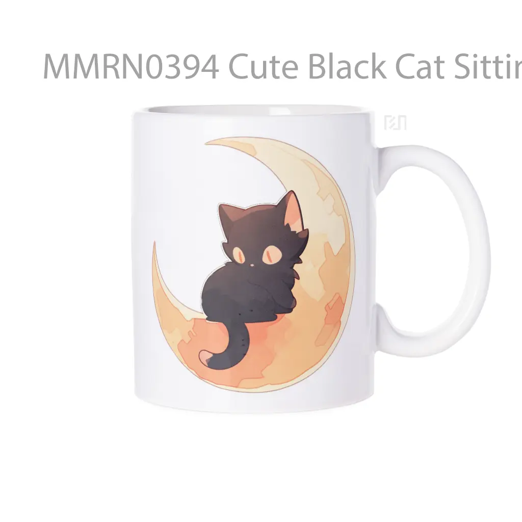 Cute Black Cat Sitting On The Moon Gelas Keramik Mug