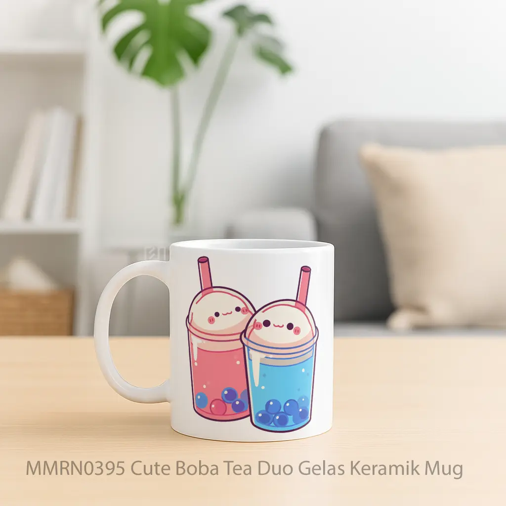 Cute Boba Tea Duo Gelas Keramik Mug - Sudut 2