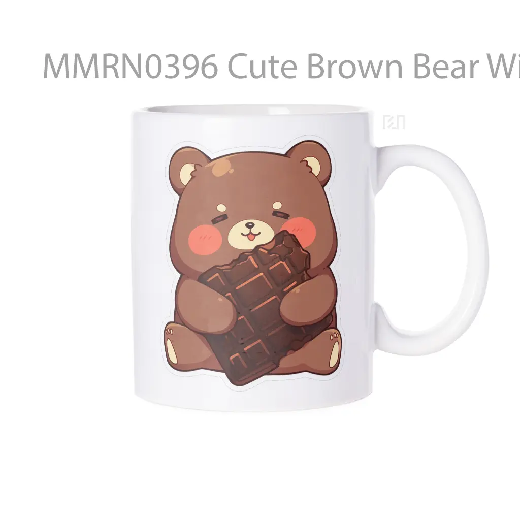 Cute Brown Bear With Chocolate Bar Gelas Keramik Mug