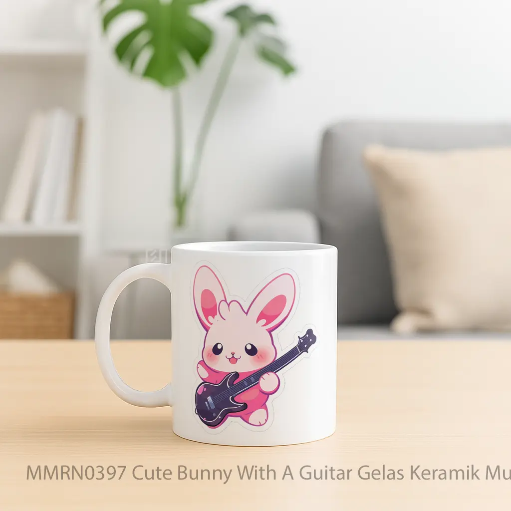 Cute Bunny With A Guitar Gelas Keramik Mug - Sudut 2