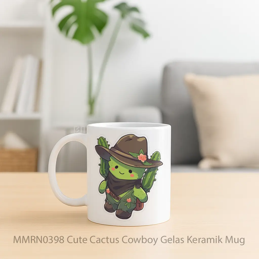Cute Cactus Cowboy Gelas Keramik Mug - Sudut 2