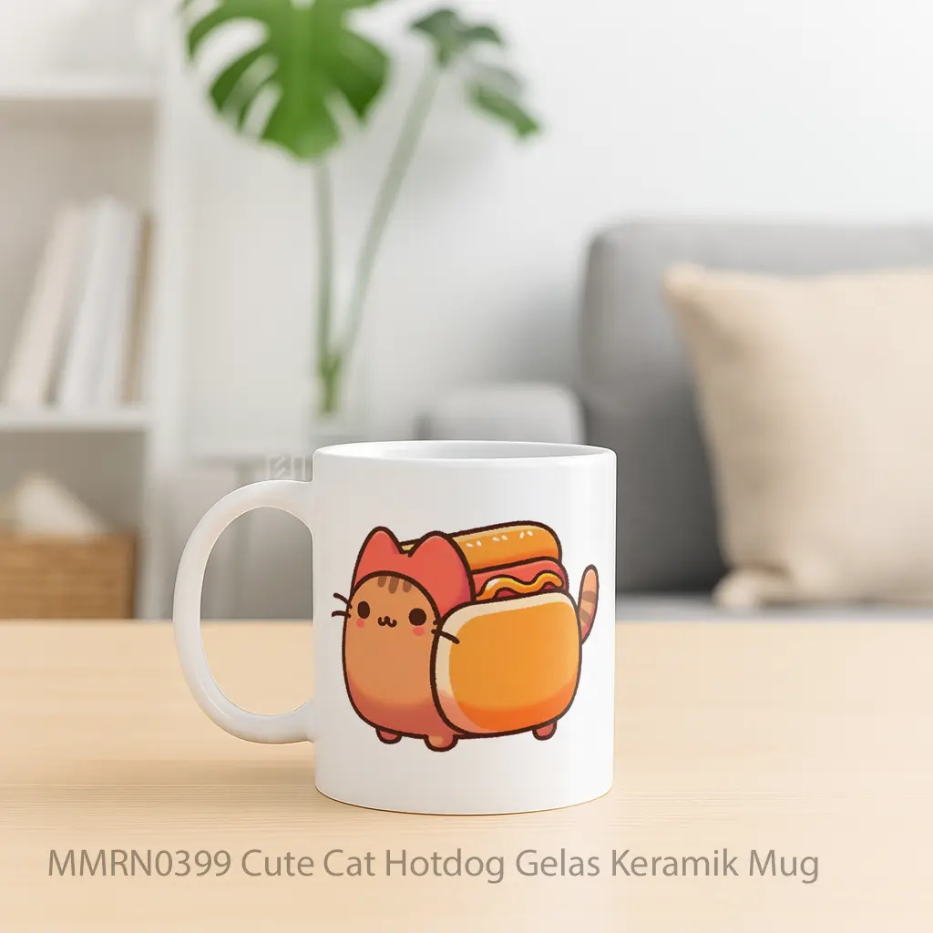 Cute Cat Hotdog Gelas Keramik Mug - Sudut 2