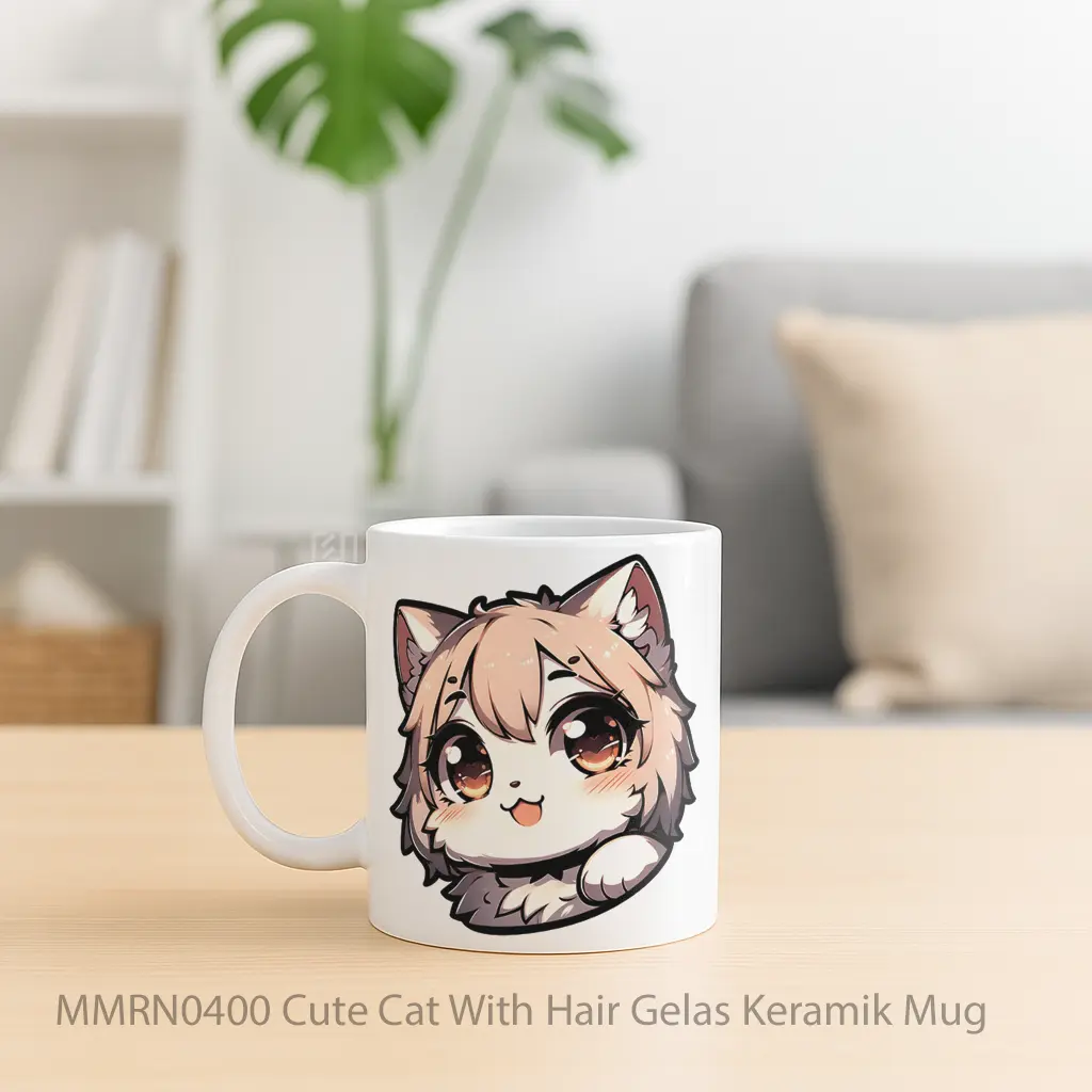 Cute Cat With Hair Gelas Keramik Mug - Sudut 2