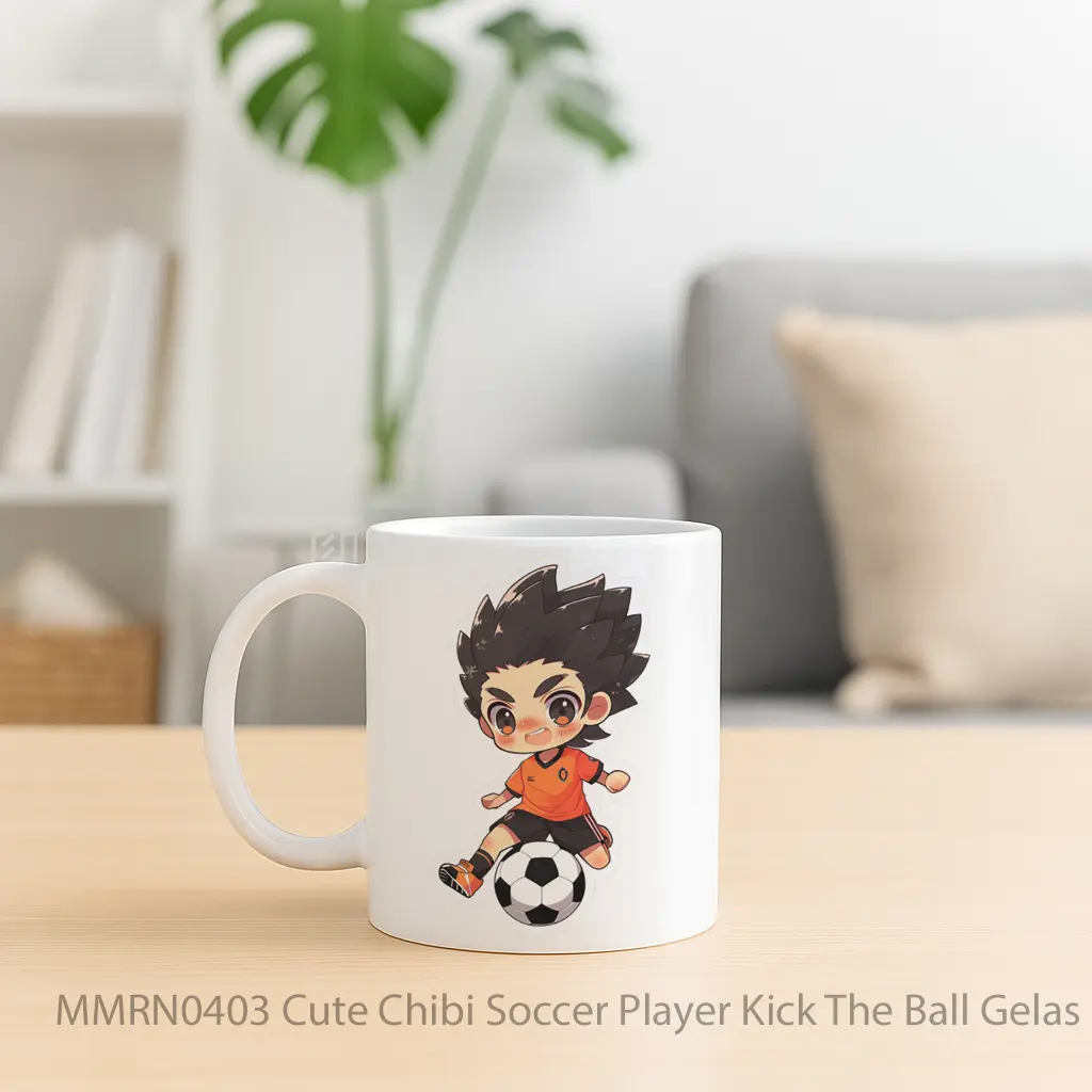 Cute Chibi Soccer Player Kick The Ball Gelas Keramik Mug - Sudut 2