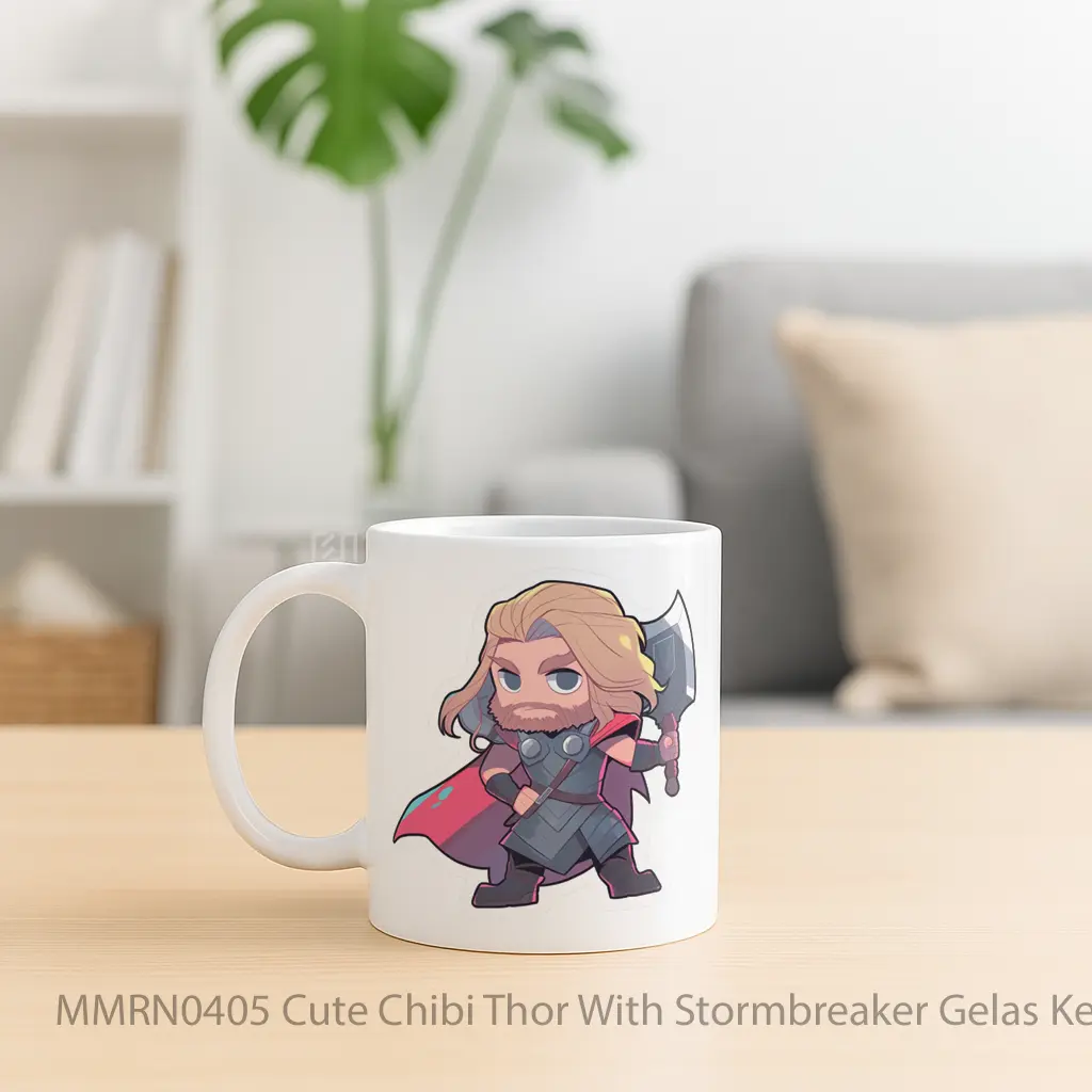 Cute Chibi Thor With Stormbreaker Gelas Keramik Mug - Sudut 2