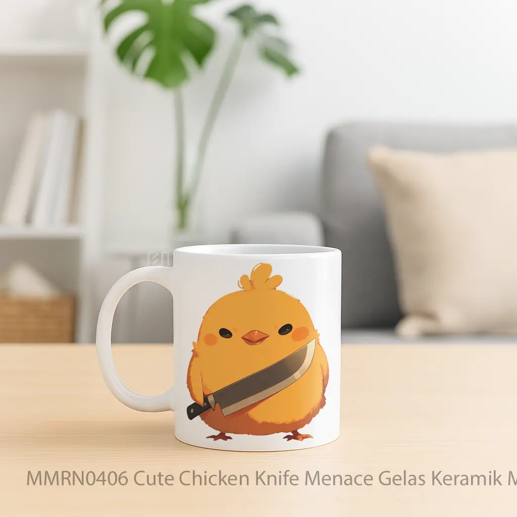 Cute Chicken Knife Menace Gelas Keramik Mug - Sudut 2