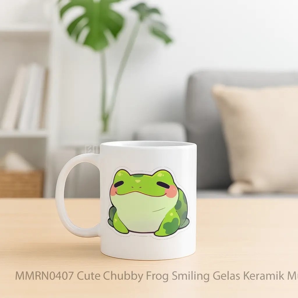 Cute Chubby Frog Smiling Gelas Keramik Mug - Sudut 2
