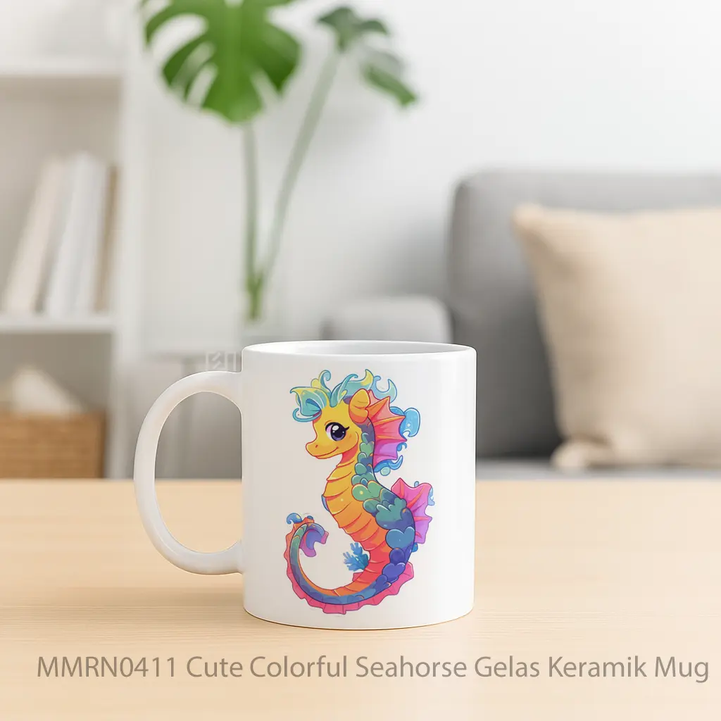 Cute Colorful Seahorse Gelas Keramik Mug - Sudut 2