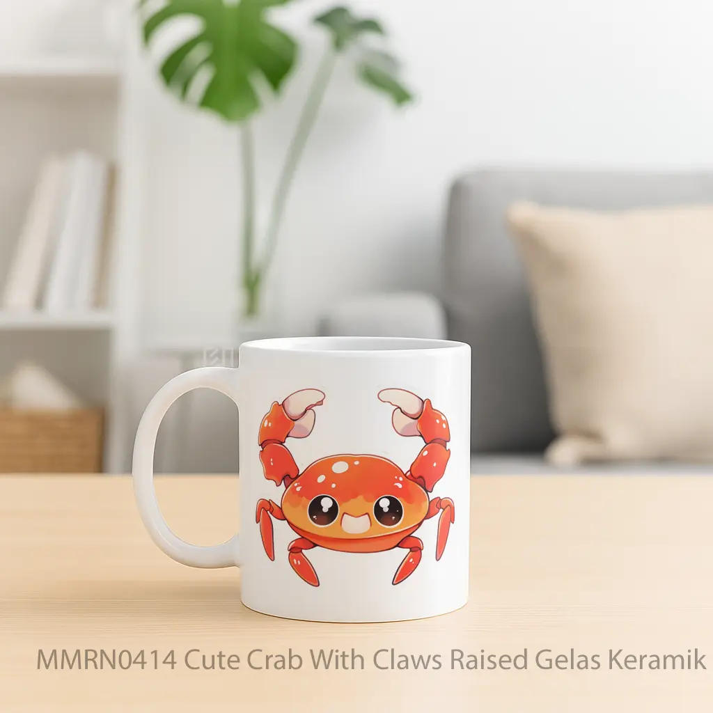 Cute Crab With Claws Raised Gelas Keramik Mug - Sudut 2