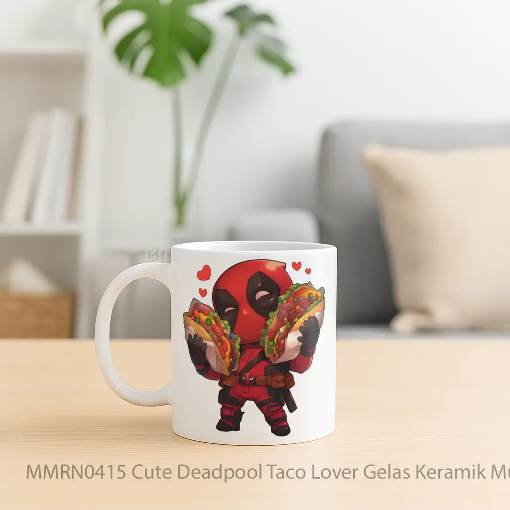 Cute Deadpool Taco Lover Gelas Keramik Mug - Sudut 2
