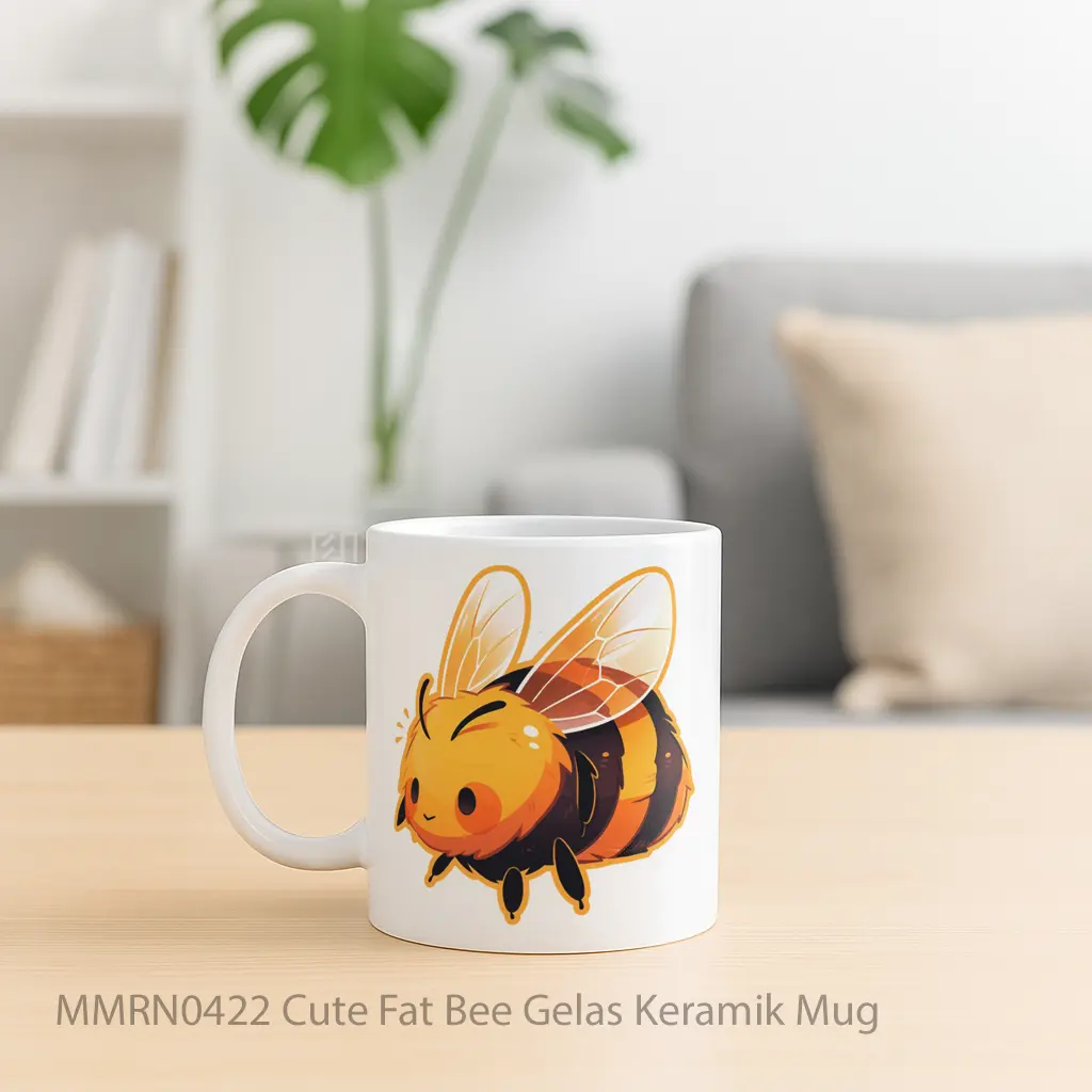 Cute Fat Bee Gelas Keramik Mug - Sudut 2
