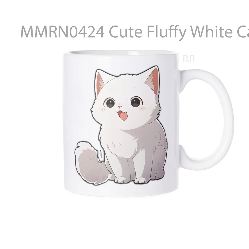 Cute Fluffy White Cat Gelas Keramik Mug
