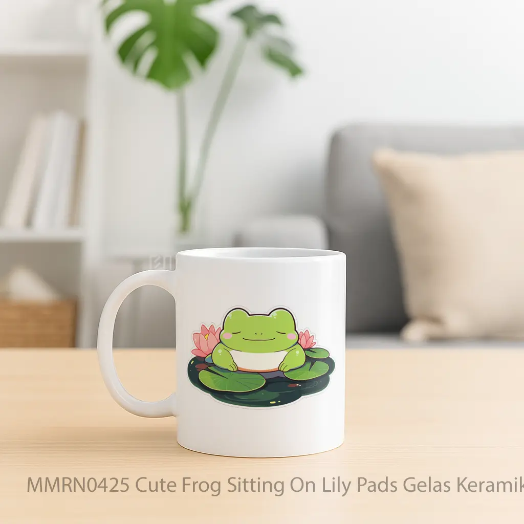 Cute Frog Sitting On Lily Pads Gelas Keramik Mug - Sudut 2