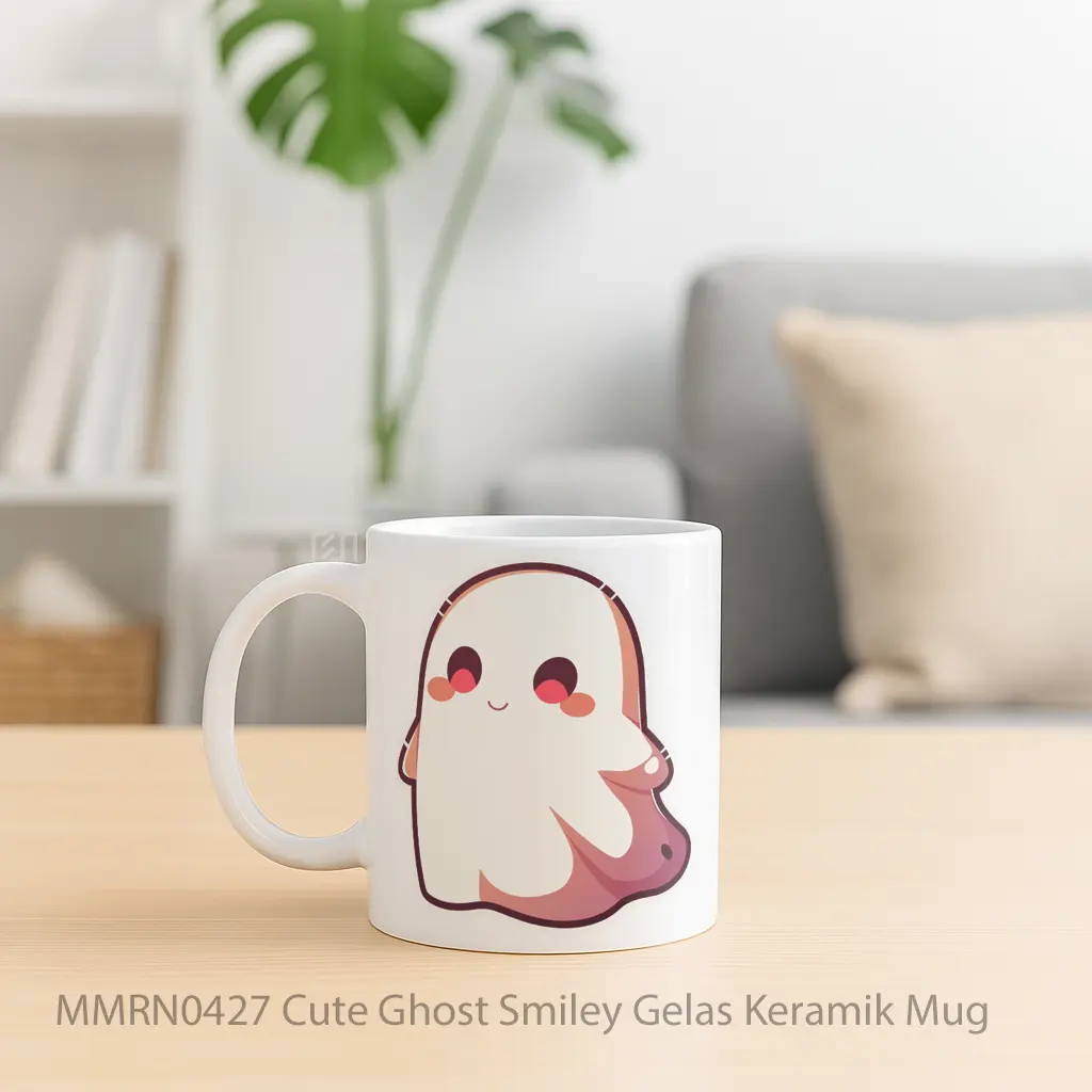 Cute Ghost Smiley Gelas Keramik Mug - Sudut 2