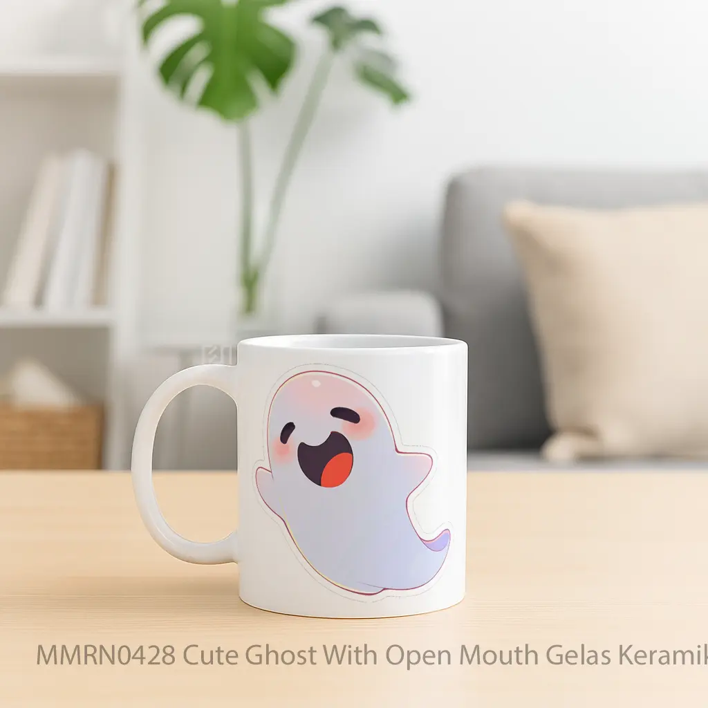 Cute Ghost With Open Mouth Gelas Keramik Mug - Sudut 2