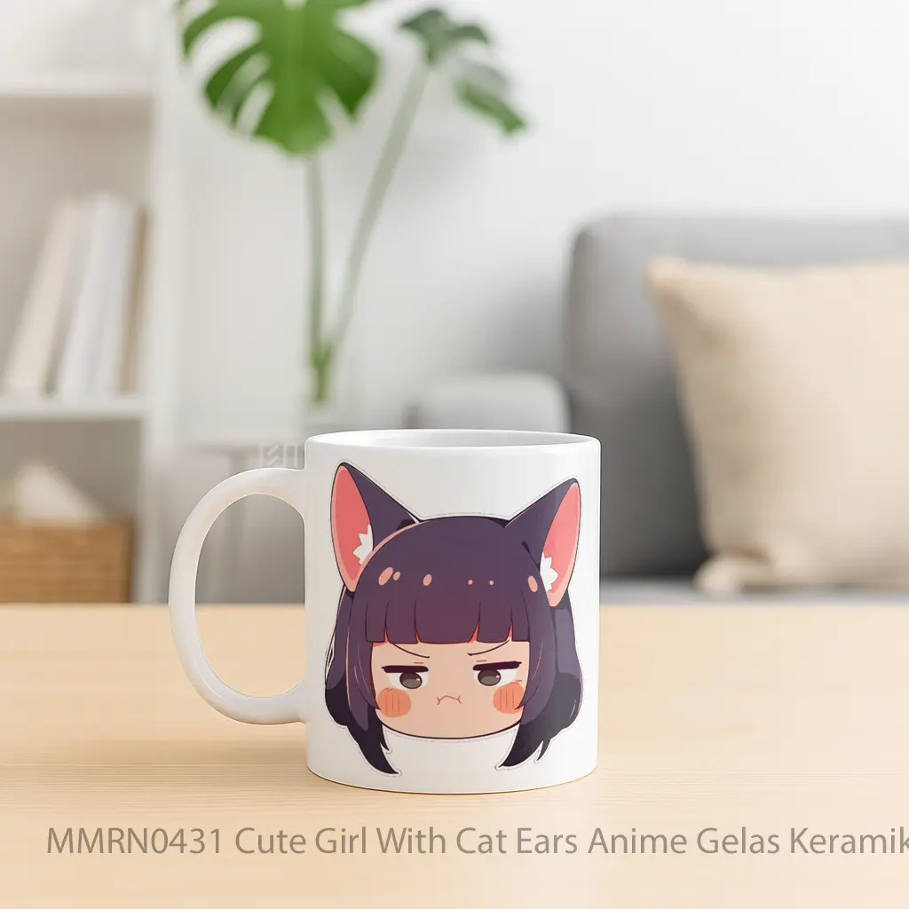 Cute Girl With Cat Ears Anime Gelas Keramik Mug - Sudut 2