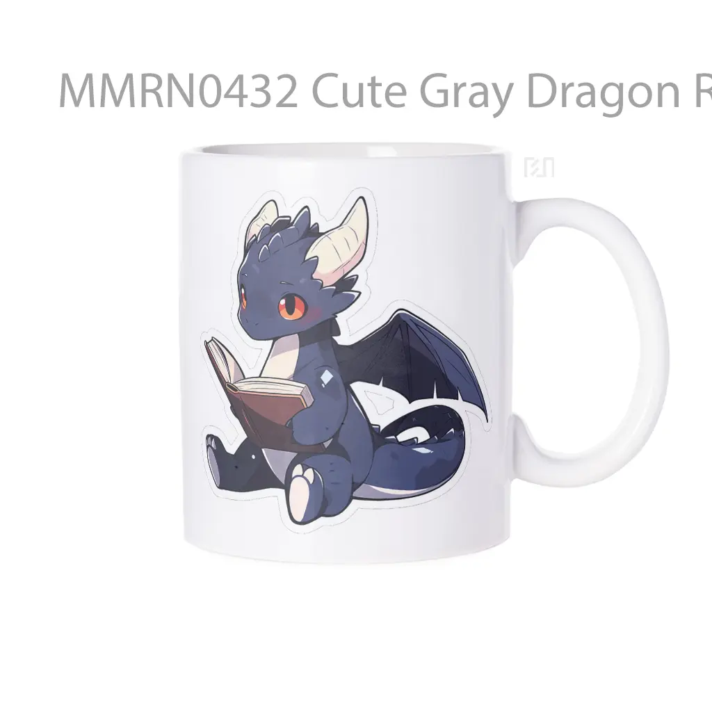 Cute Gray Dragon Reading Book Gelas Keramik Mug