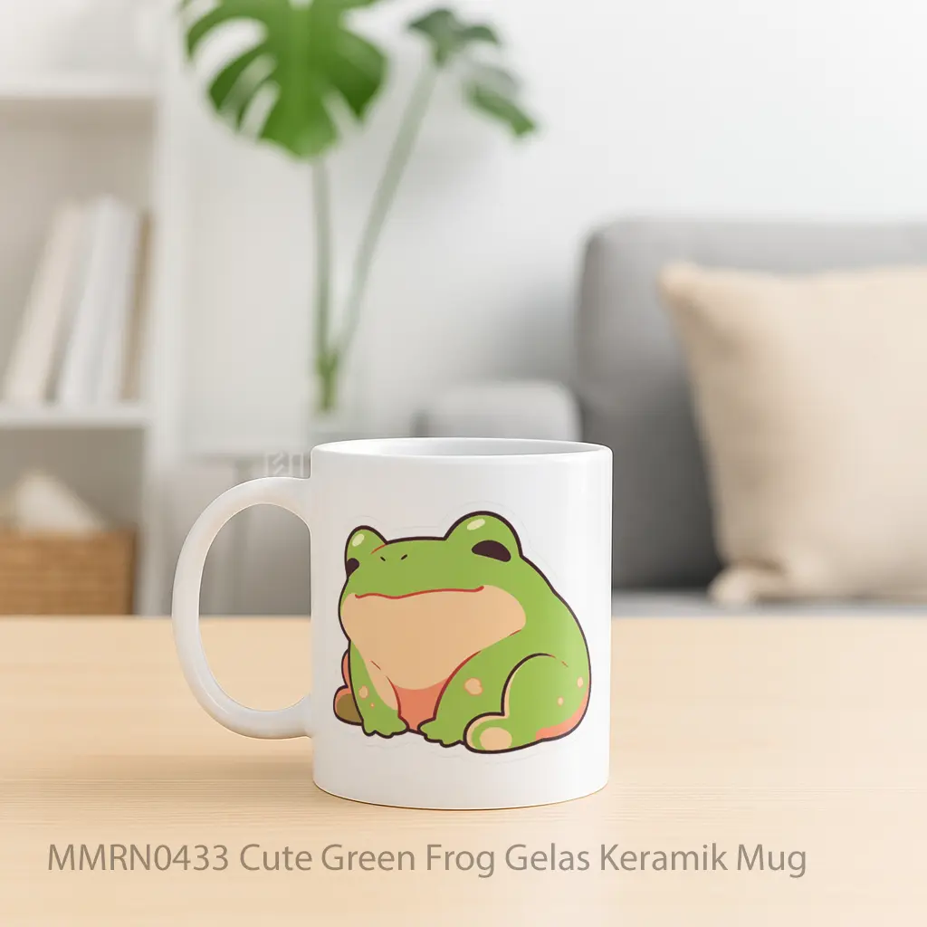 Cute Green Frog Gelas Keramik Mug - Sudut 2