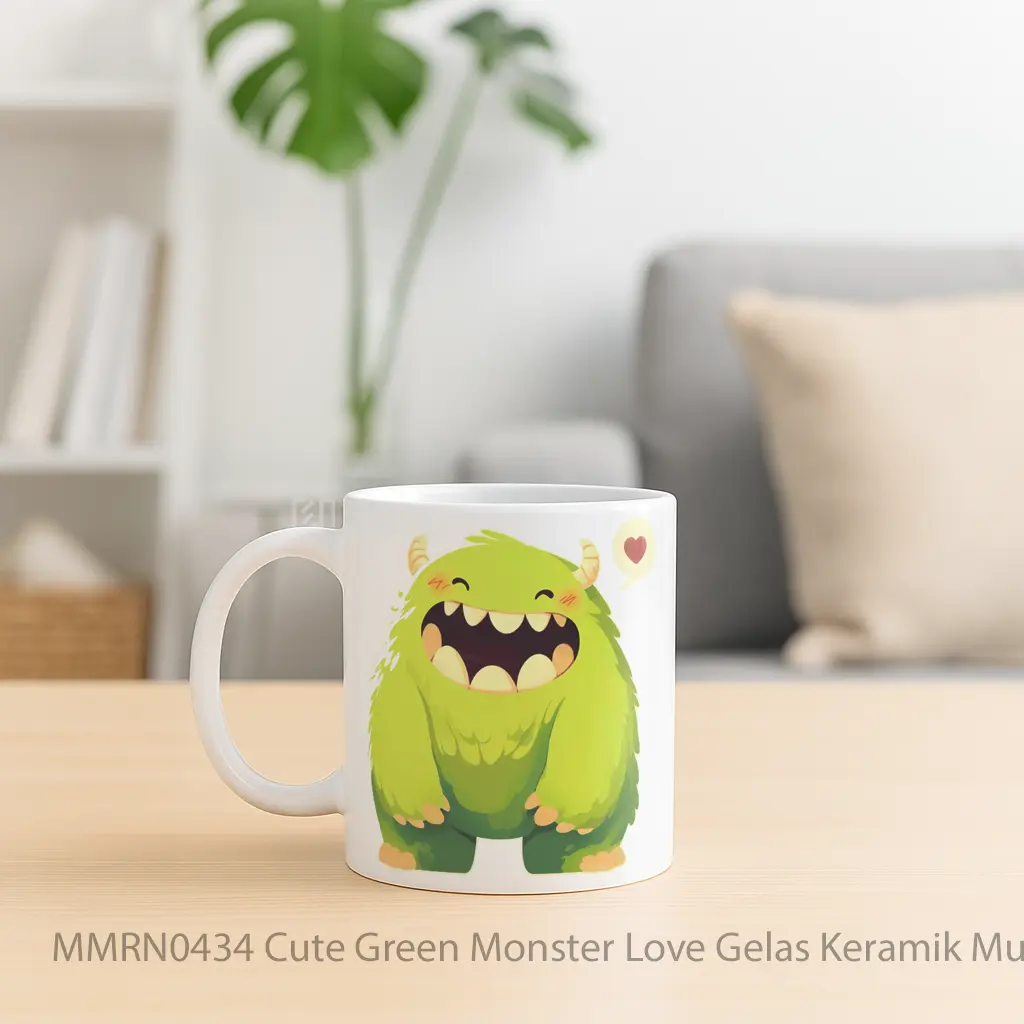 Cute Green Monster Love Gelas Keramik Mug - Sudut 2